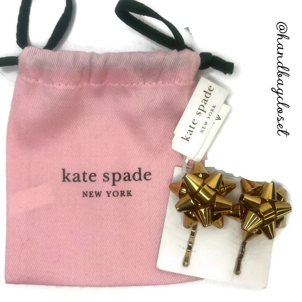 KATE SPADE VINTAGE BOURGEBOW BOW GOLD HAIR CLIPS BARRETTE GRIPS CHRISTMAS PINS